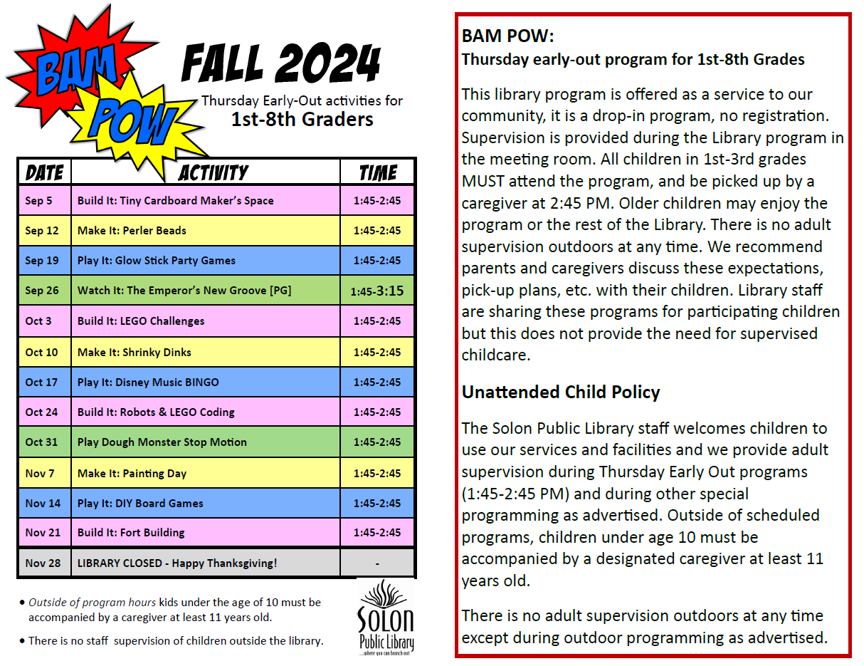 Fall BAM POW Schedule of Programs